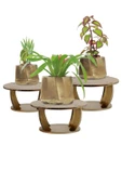 Evene Ahşap Ayaklı Beton Saksı Büyük Boy Set 3 Adet Altın Varak Boyalı Eskitmeli Kalın Çizgili Model thumbnail 1