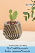 Evene Saksı Çiçek Kaktüs Saksısı Lüx 15 Cm Altın Eskitme Varak Boya Mekanik Dişli Desen Saksı 2li Çiçeklik thumbnail 5