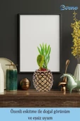 Evene Saksı Çiçek Kaktüs Saksısı Lüx 15 Cm Altın Eskitme Varak Boyalı Ananas Desenli 2'li Set Çiçeklik - 8