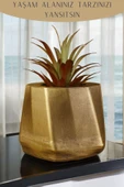 Stein Kohle Çiçek Saksısı Büyük Boy 1 Adet Altın Eskitme Renk Uygulamalı Kalın Çizgili Model thumbnail 5