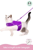 Pandogo Kedi Tasması Göğüs Gezdirme Tasması Uzun Sevk Kayışlı Mor M Beden thumbnail 7