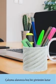 Evene Kalemlik Beyaz Renk Masa Kalemliği Organizer Kalemlik Dönen Çizgili Model thumbnail 4