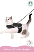 Pandogo Kedi Tasması Göğüs Gezdirme Tasması Uzun Sevk Kayışlı Siyah L Beden thumbnail 7