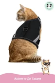 Pandogo Kedi Tasması Göğüs Gezdirme Tasması Uzun Sevk Kayışlı Siyah L Beden thumbnail 6