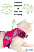 Evene Kedi Tasması Göğüs Boyun Tasma Seti Sevk Kayışlı Terletmeyen Nefes Alan Reflektörlü Tasma L Pembe - 8