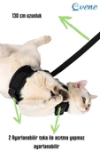 Evene Kedi Tasması Göğüs Boyun Tasma Seti Sevk Kayışlı Terletmeyen Nefes Alan Reflektörlü Tasma L Siyah thumbnail 5