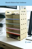 Evene Dosya Düzenleyici Masa Üstü Organizer Ahşap Evrak Rafı Açık Meşe Renk Model 5 - 2