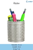 Evene Kalemlik Gümüş Renk Masa Kalemliği Organizer Kalemlik Y Desenli Model thumbnail 2