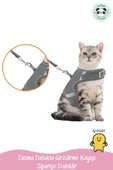 Pandogo Kedi Tasması Göğüs Gezdirme Tasması Uzun Sevk Kayışlı Gri M Beden thumbnail 5