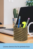 Evene Kalemlik Altın Eskitme Renk Masa Kalemliği Organizer Kalemlik Dönen Çizgili Model thumbnail 4