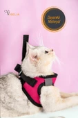 Viselia Kedi Tasması Göğüs Boyun Tasma Sevk Kayışlı Terletmeyen Nefes Alan Kumaş Reflektörlü Pembe S Beden thumbnail 3