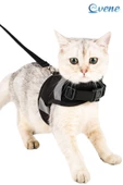 Evene Kedi Tasması Göğüs Boyun Tasma Seti Sevk Kayışlı Terletmeyen Nefes Alan Reflektörlü Tasma L Siyah thumbnail 1
