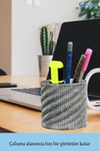 Evene Kalemlik Gümüş Eskitme Renk Masa Kalemliği Organizer Kalemlik Dönen Çizgili Model thumbnail 4