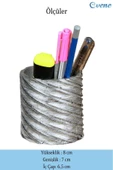 Evene Kalemlik Gümüş Eskitme Renk Masa Kalemliği Organizer Kalemlik Çapraz Model thumbnail 2
