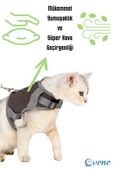 Evene Kedi Tasması Göğüs Boyun Tasma Seti Sevk Kayışlı Terletmeyen Nefes Alan Reflektörlü Tasma S Gri thumbnail 8