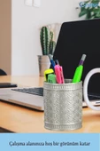 Evene Kalemlik Gümüş Renk Masa Kalemliği Organizer Kalemlik Y Desenli Model thumbnail 4