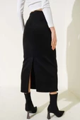 Bel Fermuarlı Süet Kalem Etek Siyah thumbnail 3
