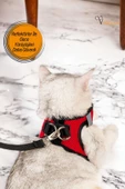 Viselia Kedi Tasması Göğüs Boyun Tasma Sevk Kayışlı Terletmeyen Nefes Alan Kumaş Reflektörlü Kırmızı M Beden thumbnail 6