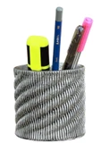 Evene Kalemlik Gümüş Eskitme Renk Masa Kalemliği Organizer Kalemlik Dönen Çizgili Model thumbnail 1