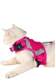 Evene Kedi Tasması Göğüs Boyun Tasma Seti Sevk Kayışlı Terletmeyen Nefes Alan Reflektörlü Tasma L Pembe - 1