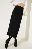 Bel Fermuarlı Süet Kalem Etek Siyah thumbnail 2