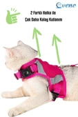 Evene Kedi Tasması Göğüs Boyun Tasma Seti Sevk Kayışlı Terletmeyen Nefes Alan Reflektörlü Tasma M Pembe - 2