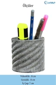 Evene Kalemlik Gümüş Eskitme Renk Masa Kalemliği Organizer Kalemlik Dönen Çizgili Model thumbnail 2