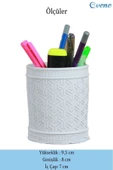Evene Kalemlik Beyaz Renk Masa Kalemliği Organizer Kalemlik Y Desenli Model thumbnail 2