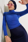 Balıkçı Yaka Büzgülü Bluz Saks - 2