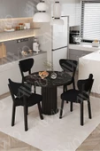 AVVİO Elma Yuvarlak Siyah Mermer Mutfak Masa 4 Adet Sandalyeli Takım thumbnail 1