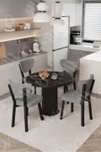 AVVİO Elma Yuvarlak Siyah Mermer Mutfak Masa 4 Adet Sandalyeli Takım thumbnail 1