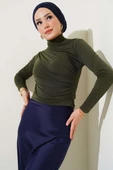 Balıkçı Yaka Büzgülü Bluz Haki - 1