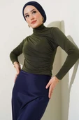 Balıkçı Yaka Büzgülü Bluz Haki thumbnail 1