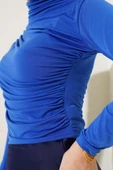 Balıkçı Yaka Büzgülü Bluz Saks - 4