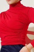 Balıkçı Yaka Büzgülü Bluz Kırmızı thumbnail 4