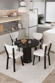 AVVİO Elma Yuvarlak Siyah Mermer Mutfak Masa 4 Adet Sandalyeli Takım thumbnail 1