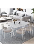 AVVİO Larina Beyaz Teddy Sandalye 80x140 Yemek Masası Mutfak Masası 6 Kişilik Masa Sandalye Takımı thumbnail 1