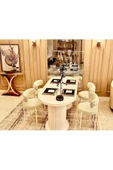 AVVİO Lizy Beyaz Ptt Silindir Ayak 80x140 Yemek Masası Mutfak Masası Masa Sandalye Takımı(KADİFE KUMAŞ) thumbnail 1