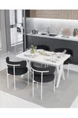 AVVİO Majer Beyaz Teddy Sandalye 80x120 Yemek Masası Mutfak Masası 4 Kişilik Masa Sandalye Takımı thumbnail 2