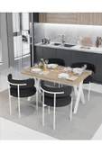 AVVİO Majer Beyaz Teddy Sandalye 80x120 Yemek Masası Mutfak Masası 4 Kişilik Masa Sandalye Takımı thumbnail 1