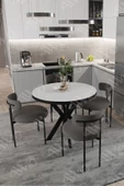 AVVİO Loan Teddy Sandalye 90x90 Yuvarlak Yemek Masası Mutfak Masası 4 Kişilik Masa Sandalye Takımı thumbnail 2
