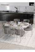 AVVİO Wella Lak Panel 80x130 Açılır Yemek Masası Mutfak Masası 6 Kişilik Masa Sandalye Takımı thumbnail 1