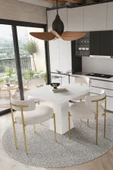 AVVİO ARONA  Beyaz Lake MDF Ayak  90x90 Yemek Masası Mutfak Masası 4 Kişilik Masa Takımı Teddy Sandalye - 1