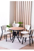 AVVİO Elma Yuvarlak Ceviz Mutfak Masa Takımı 4 Sandalyeli Salon Yemek Masa Takımı thumbnail 1