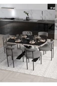 AVVİO Wella Lak Panel 80x130 Açılır Yemek Masası Mutfak Masası 6 Kişilik Masa Sandalye Takımı thumbnail 1