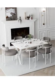 AVVİO Larina Beyaz Teddy Sandalye 80x140 Yemek Masası Mutfak Masası 6 Kişilik Masa Sandalye Takımı thumbnail 2