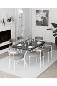 AVVİO Larina Beyaz Teddy Sandalye 80x140 Yemek Masası Mutfak Masası 6 Kişilik Masa Sandalye Takımı thumbnail 1
