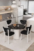 AVVİO Elma Yuvarlak Siyah Mermer Mutfak Masa 4 Adet Sandalyeli Takım thumbnail 1
