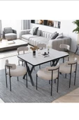 AVVİO Margo  Teddy Sandalye 80x140 Yemek Masası Mutfak Masası 6 Kişilik Masa Sandalye Takımı thumbnail 1