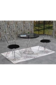 AVVİO 90x90 Asya 2 Kişilik Siyah Mermerli Gümüş Oval Mutfak Masası Takımı - 1